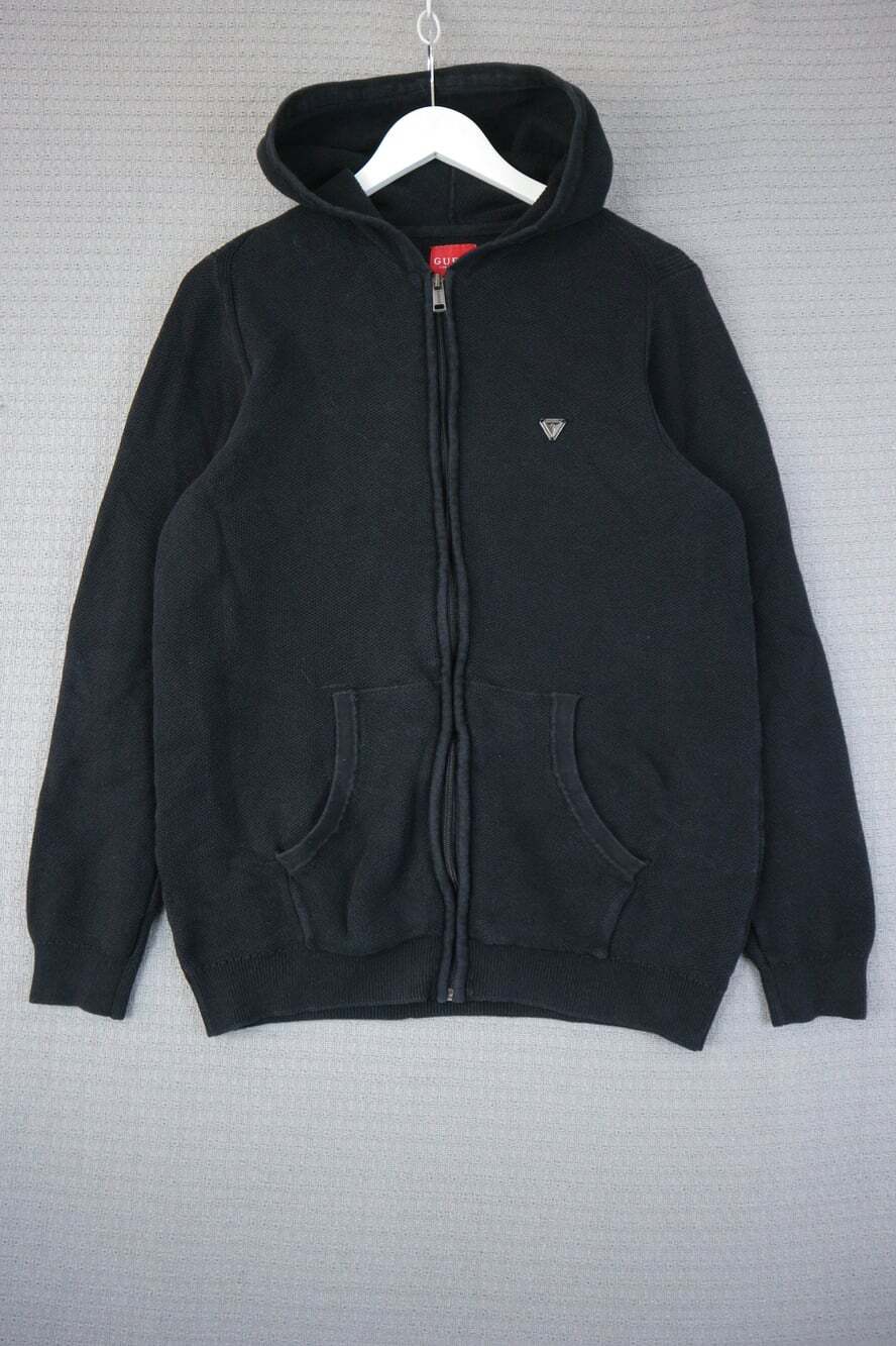 GUESS Los Angeles Black Knit Full Zip Hoodie Sweater Men's Large